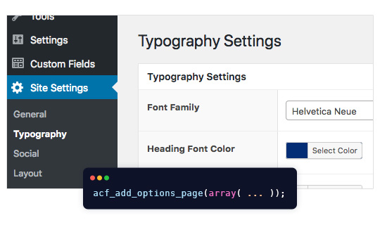 acf pro options page feature