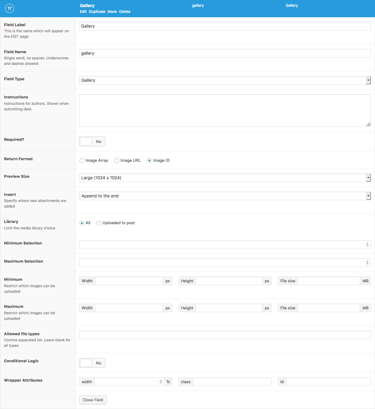 Settings list