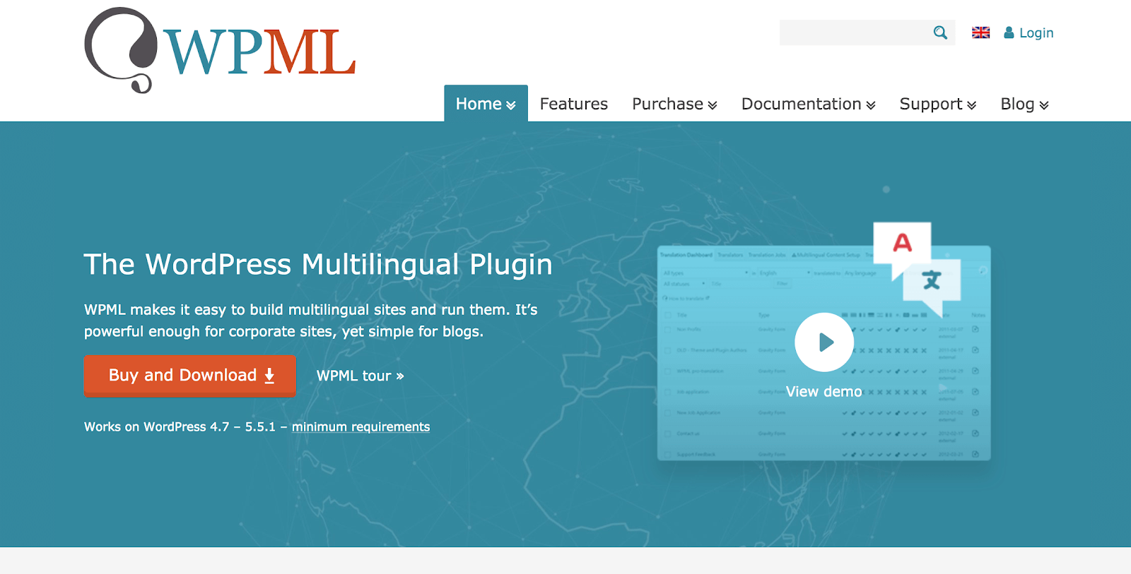 Screenshot of WPML website
