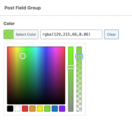 Custom field with color picker opacity