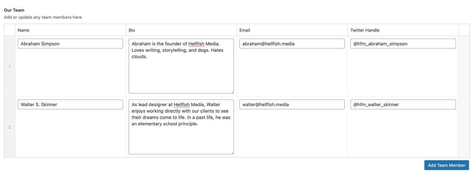 Editing a page with a repeater field.