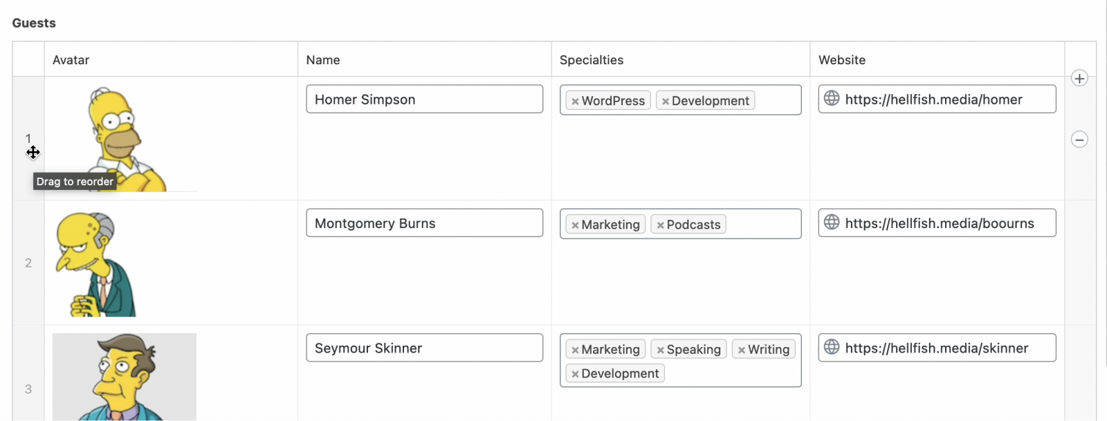 Reordering rows with pagination disabled