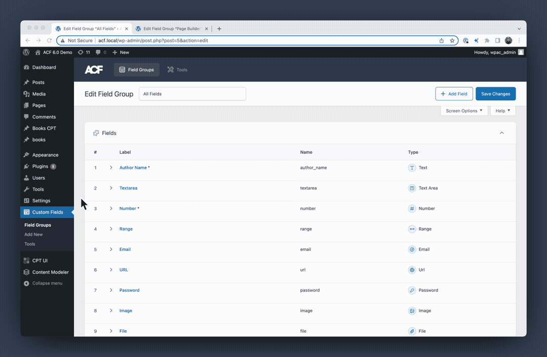 Disabling the tabbed view for field settings in the ACF field editor