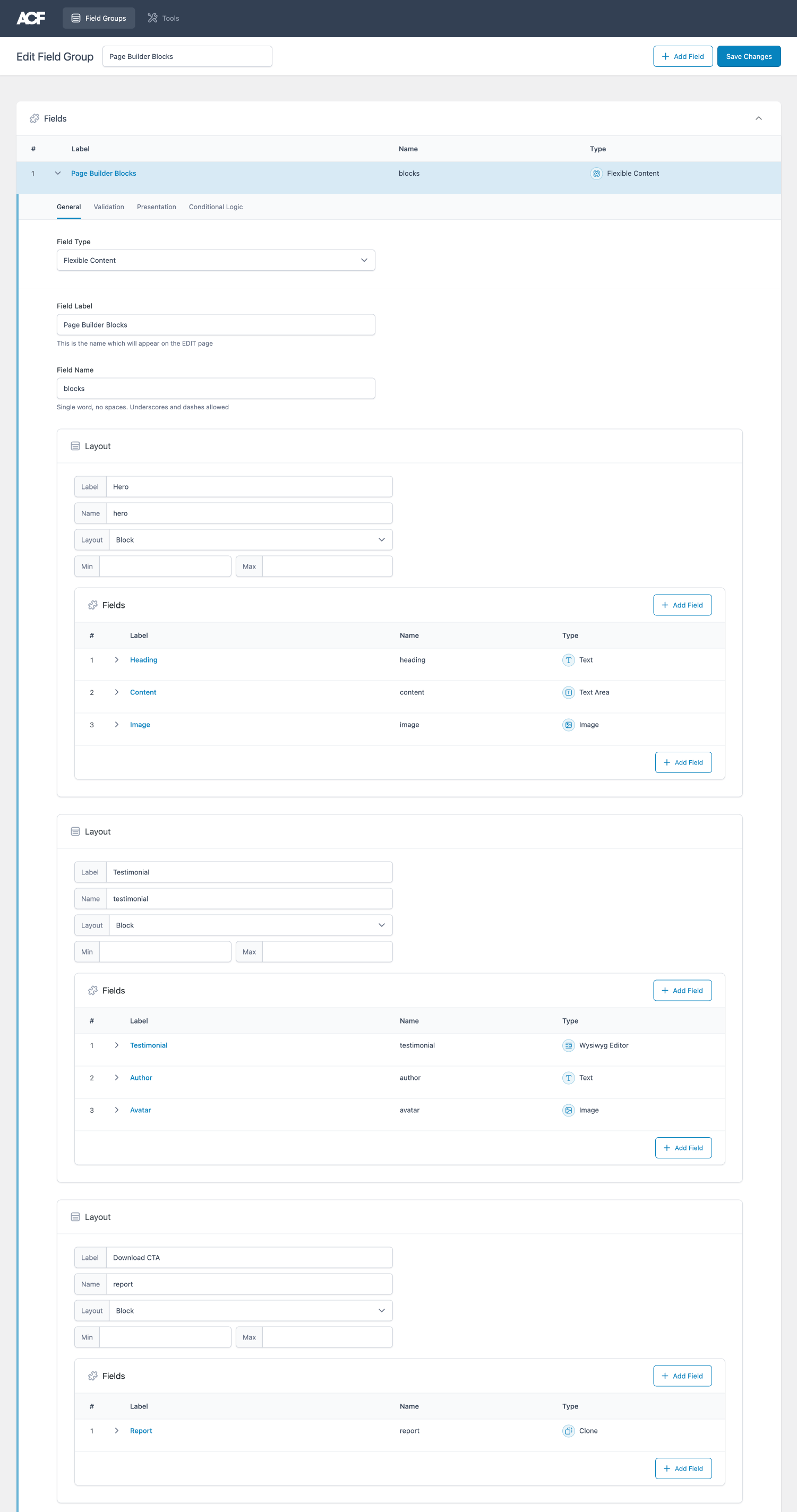 Flexible Content field layouts on ACF 6.0