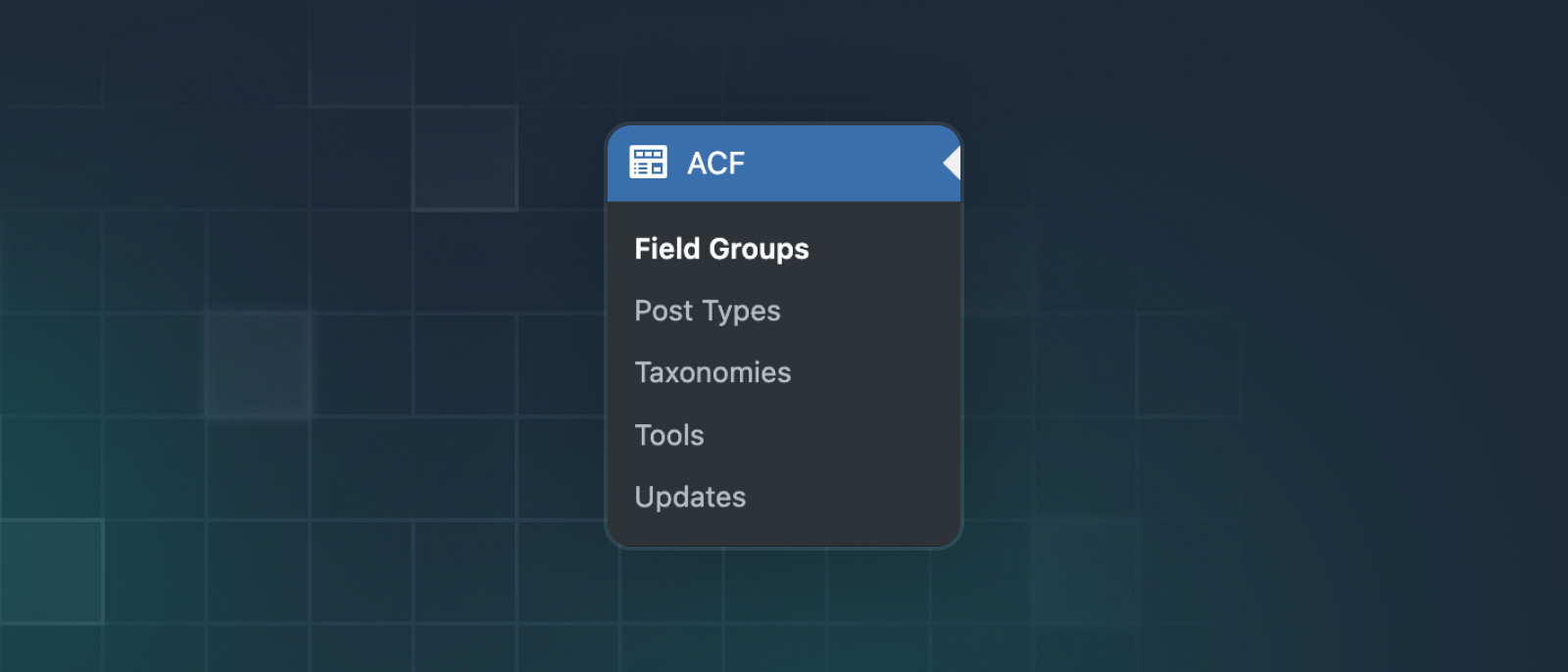ACF sidebar menu item renamed from Custom Fields.
