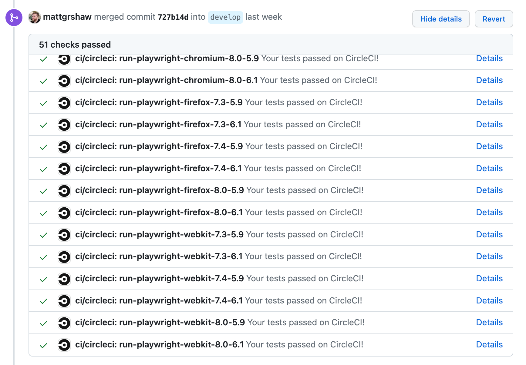 Automated tests being run by CircleCI passing on GitHub.