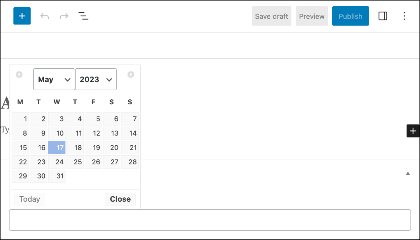Clicking on the field opens a calendar, allowing the content editor to easily choose the correct date. 