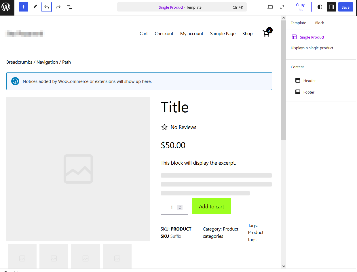 Using the Block Editor to customize a WooCommerce product page.