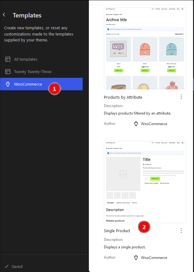 The Single Product WooCommerce template in the WordPress Site Editor.