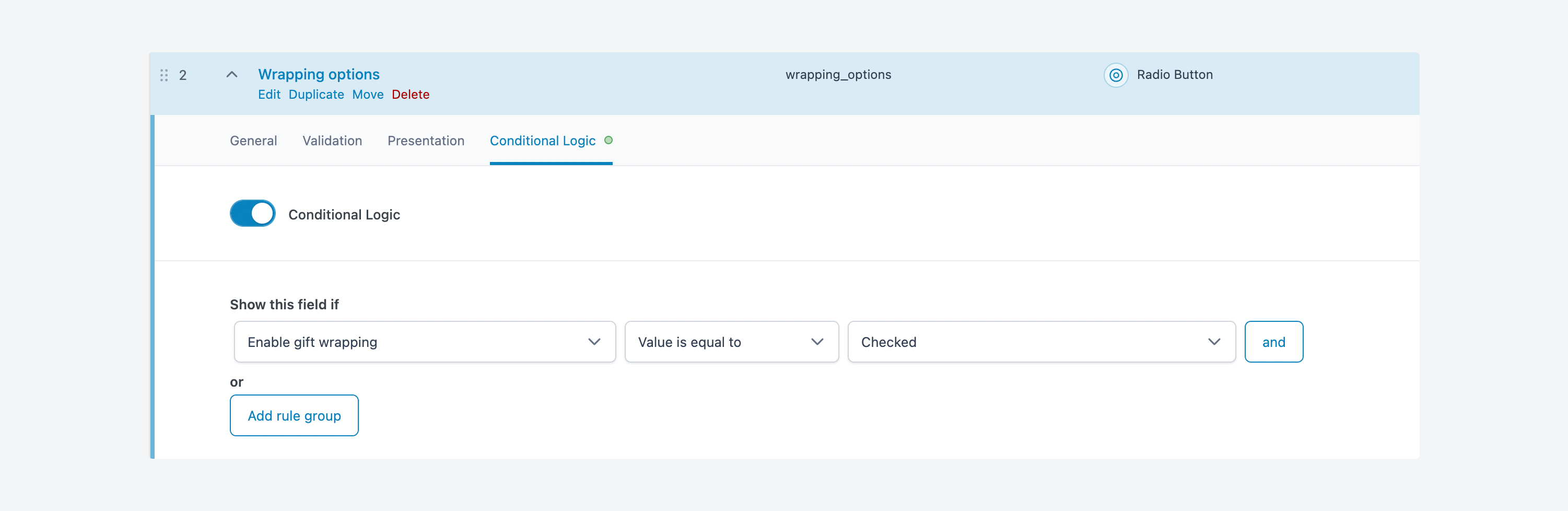 Wrapping options conditional logic