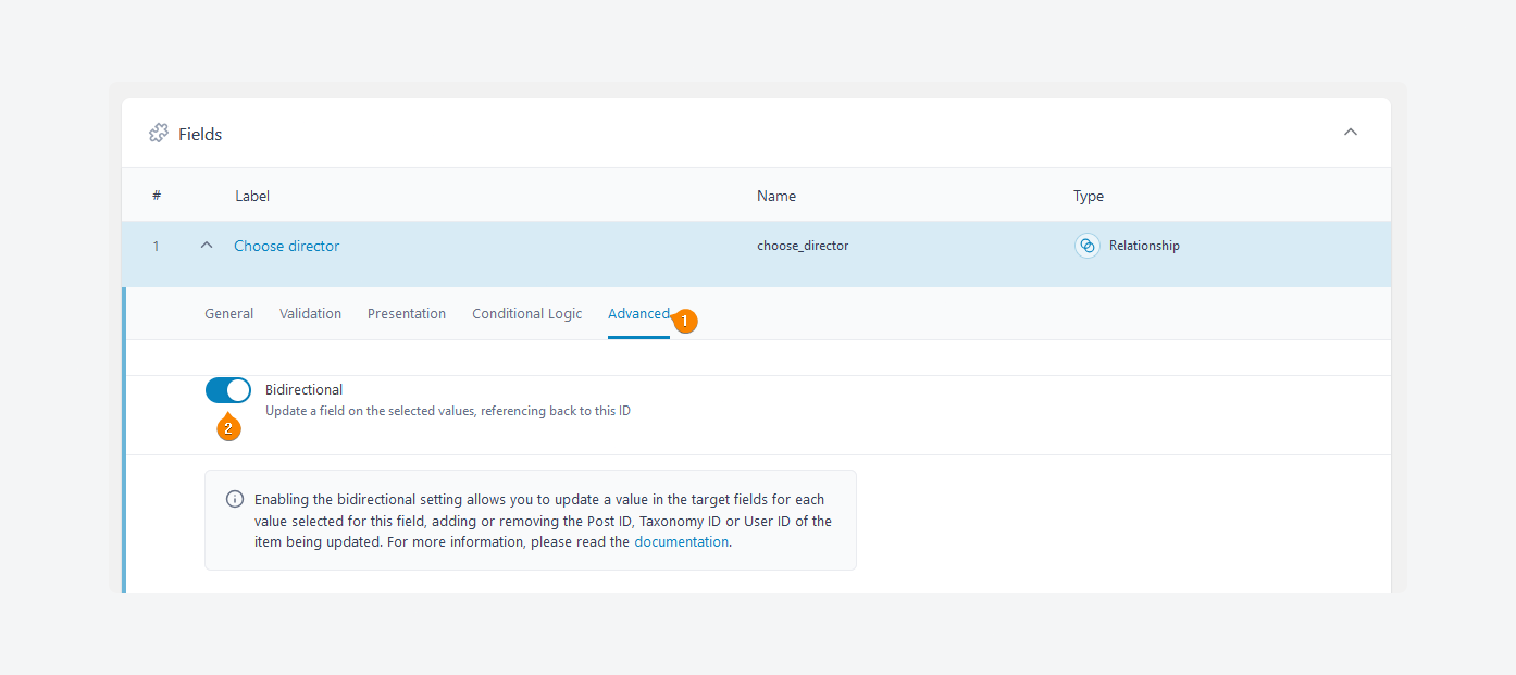 Creating a bidirectional relationship in ACF