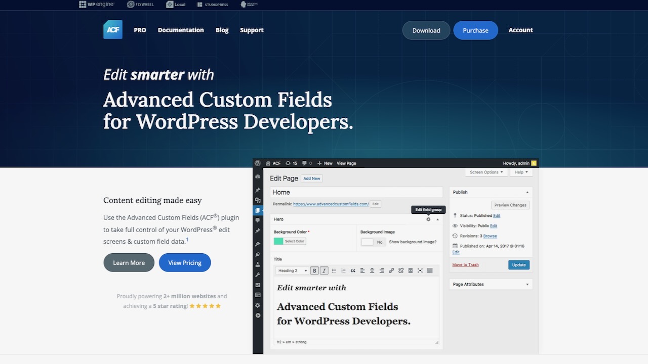 Advanced Custom Fields homepage.