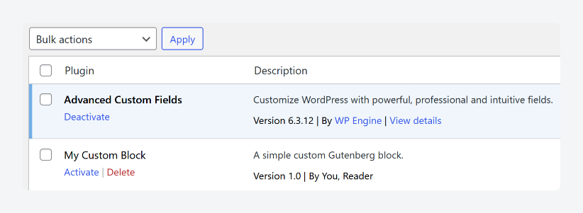 How to activate a custom WordPress block as a plugin