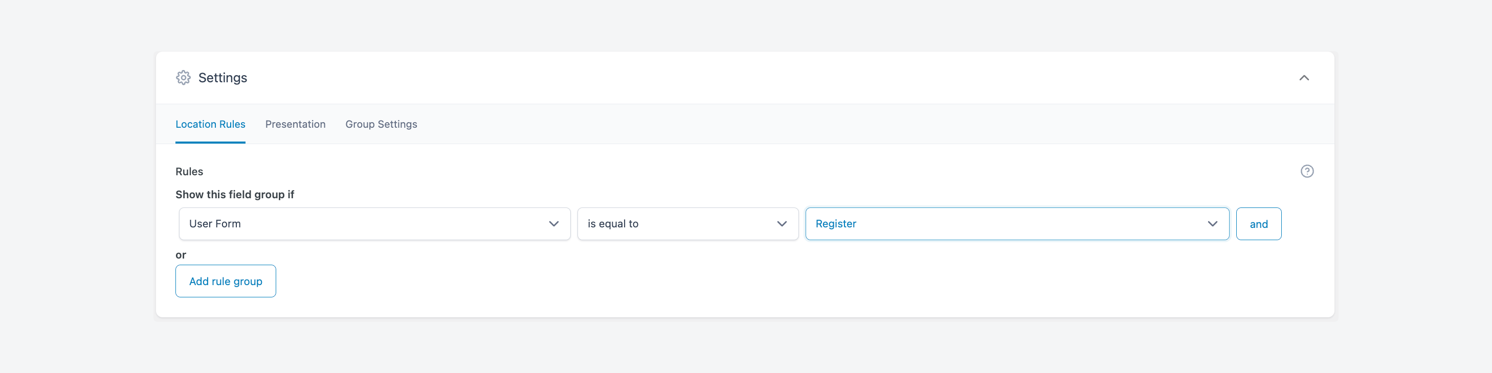 Setting location rules in ACF