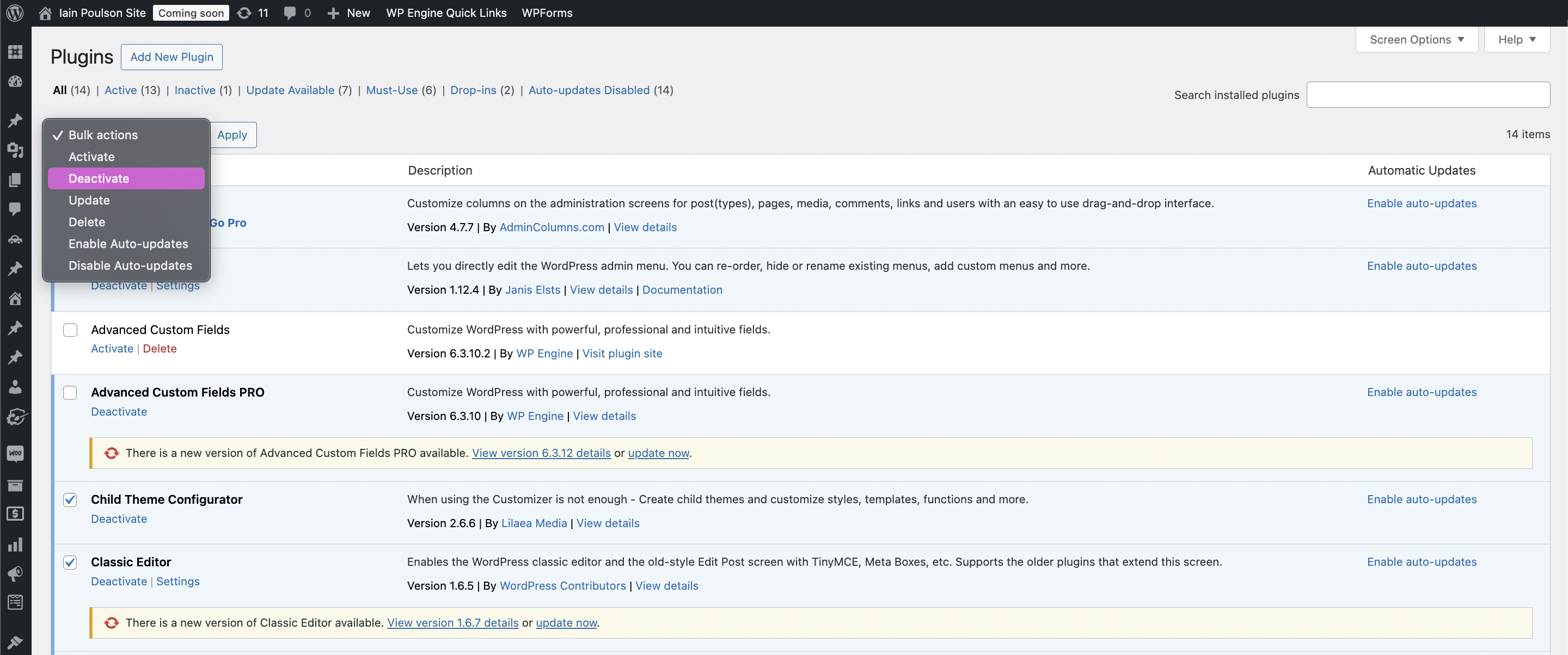 Deactivating plugins
