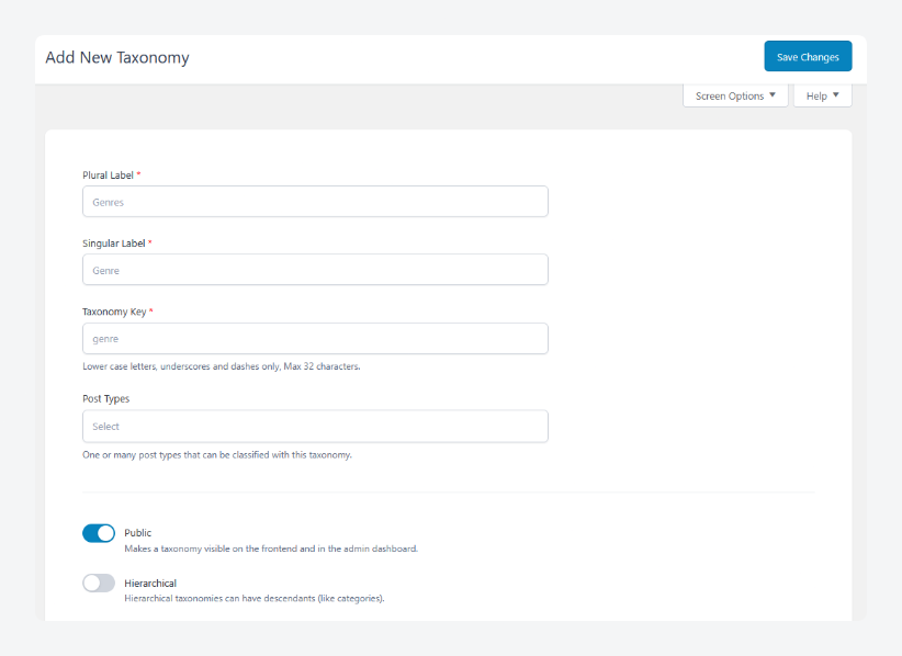 Registering a new custom taxonomy with ACF.