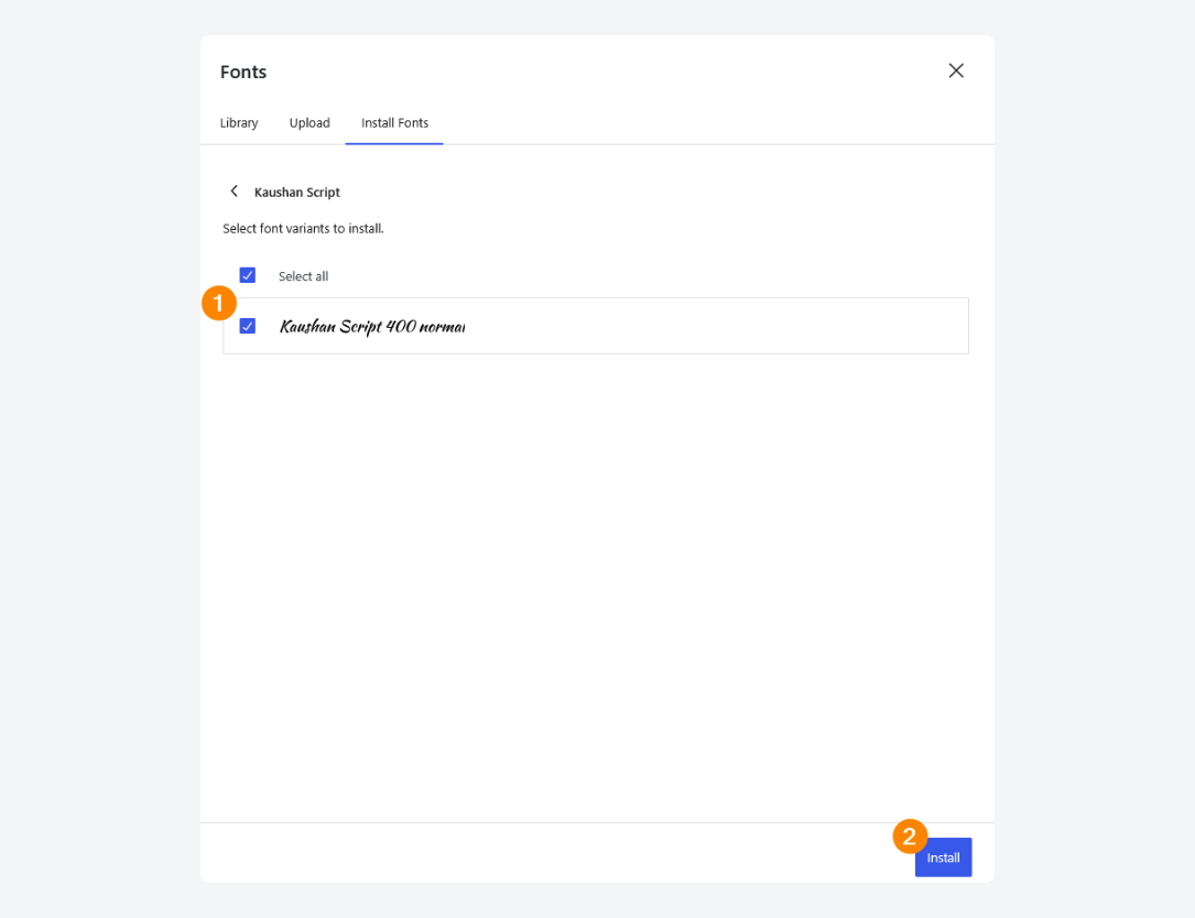 Installing Kaushan Script font in WordPress