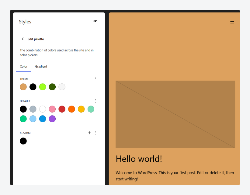 A custom WordPress color palette in action