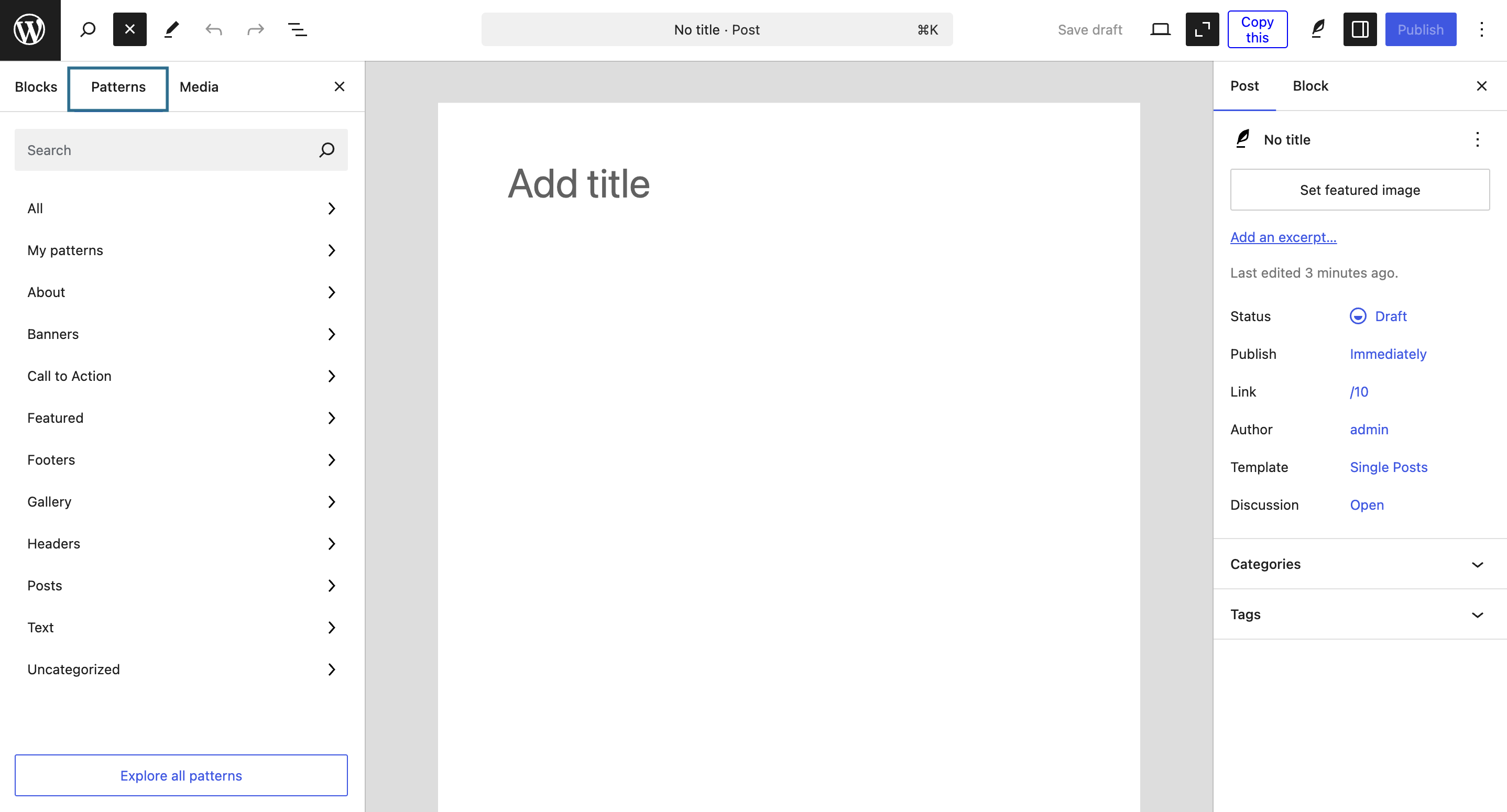 Choose the patterns tab