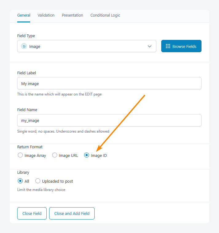 Retrieve and display the image in ACF.