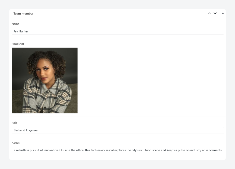 ACF custom data fields filled in