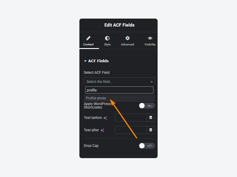 Adding an ACF field to the ACF Fields Elementor widget.