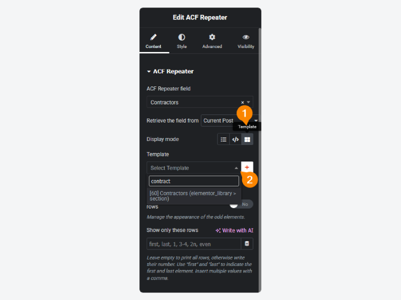 Using a template with ACF repeater fields in Elementor