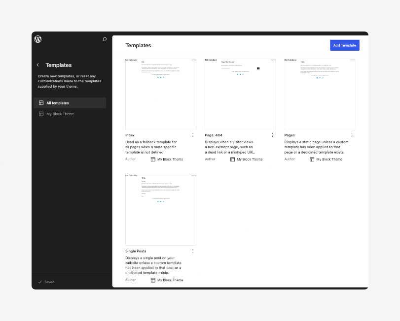 Using the WordPress Site Editor to view custom block theme templates