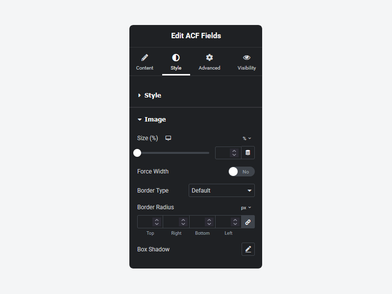 ACF Fields widget Style tab in Elementor