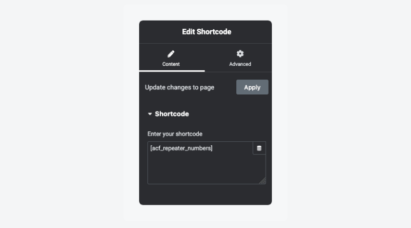 Entering a custom shortcode in Elementor