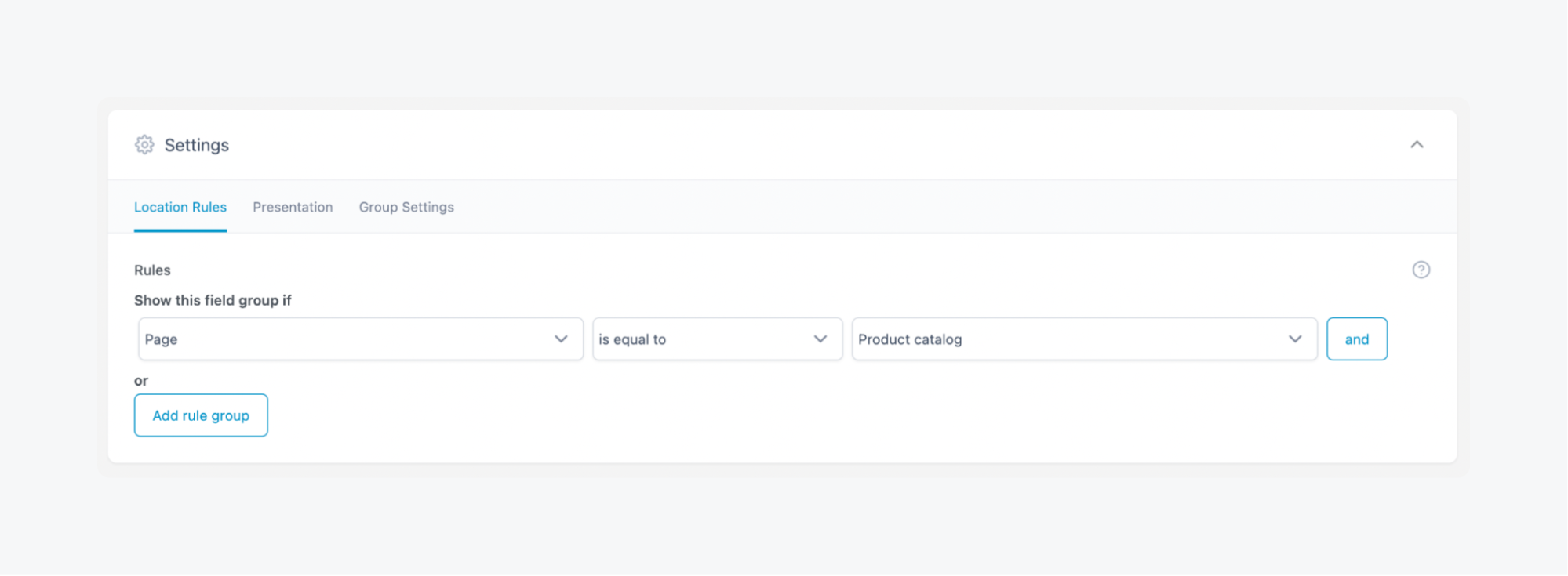 Location rules for a product catalog info repeater field
