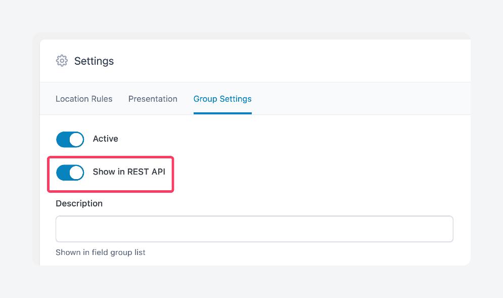ACF’s Show in REST API toggle
