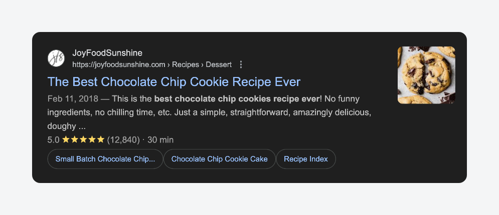 A Google rich snippet featuring additional information about the search result