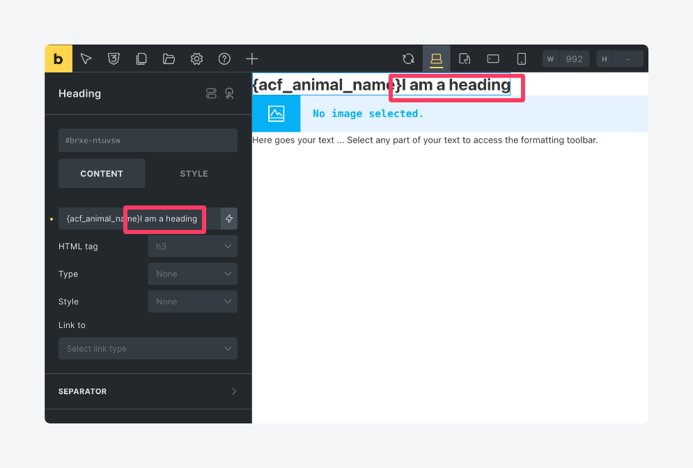 Deleting placeholder information for Bricks elements