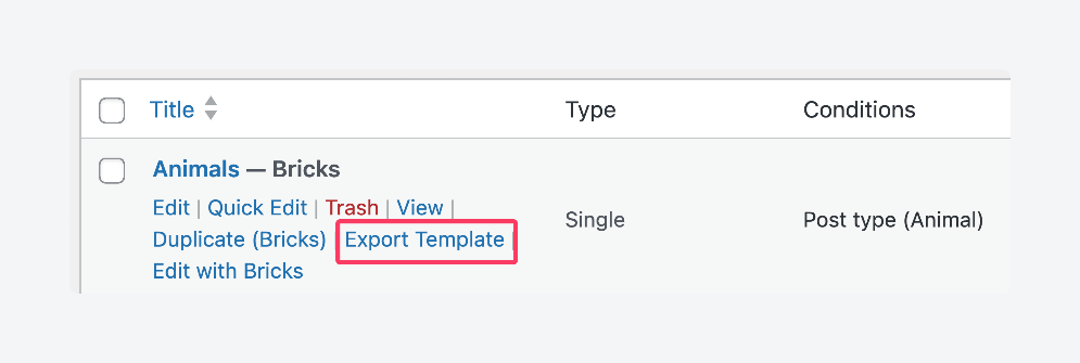 How to export a Bricks template