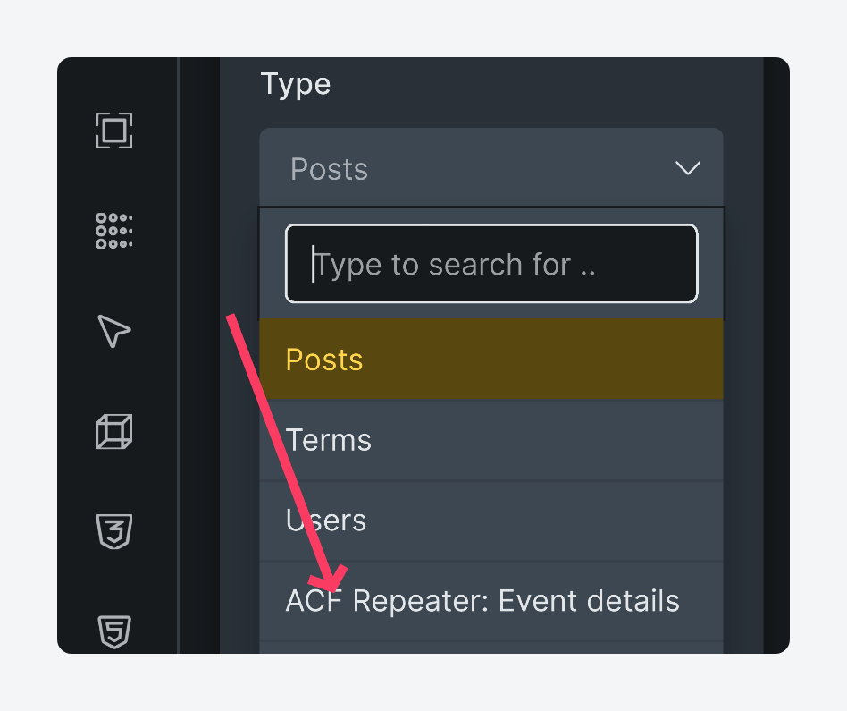 Selecting an ACF repeater field in Bricks Query Loop settings