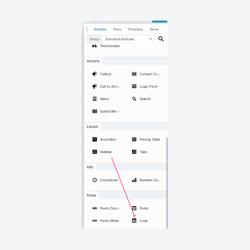 Selecting the Beaver Builder Loop module