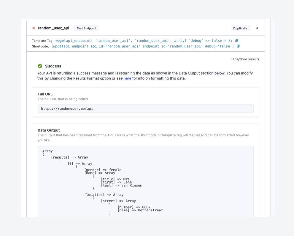 Testing an endpoint with WPGetAPI