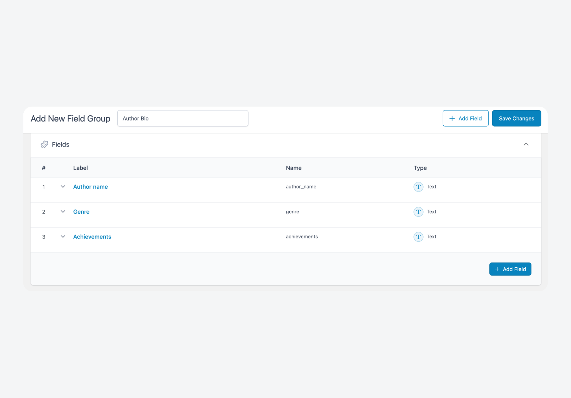 Creating an ACF author bio field group