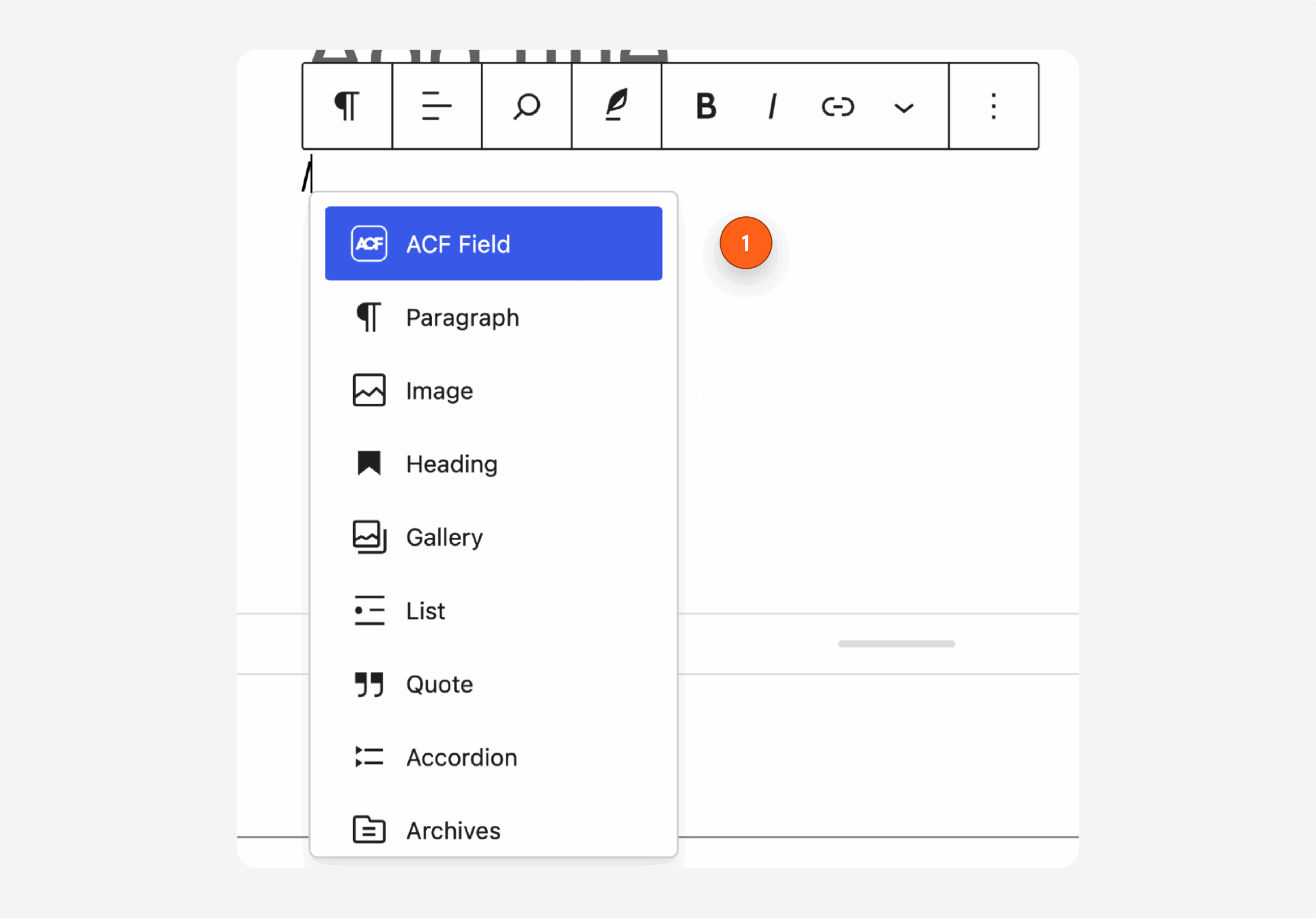 The ACF Field block from the Blocks for ACF Fields plugin