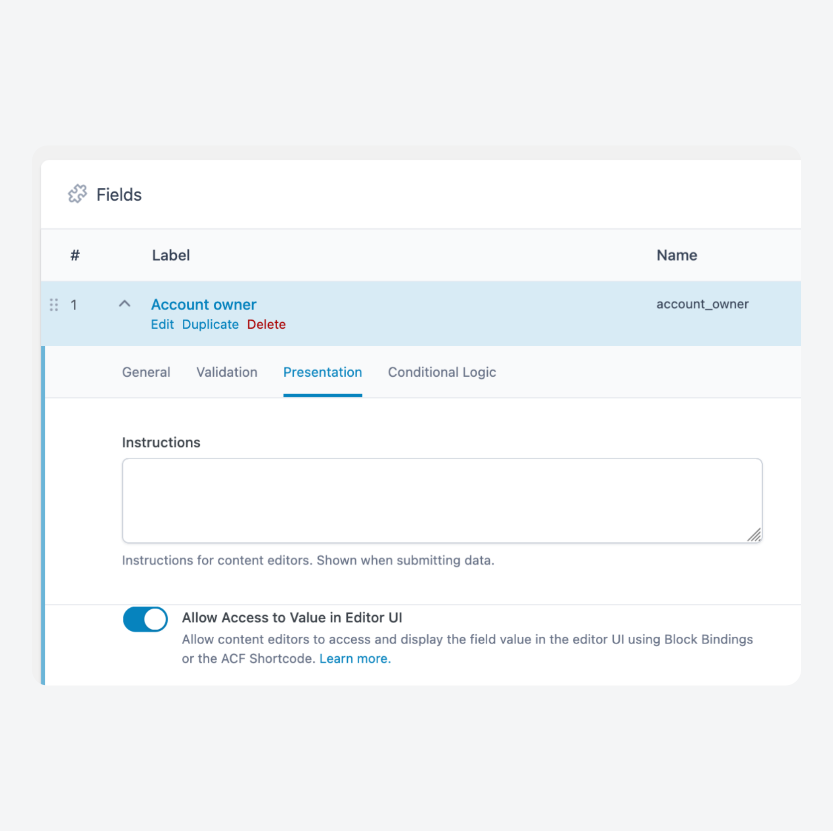 Enabling Editor access for an ACF field