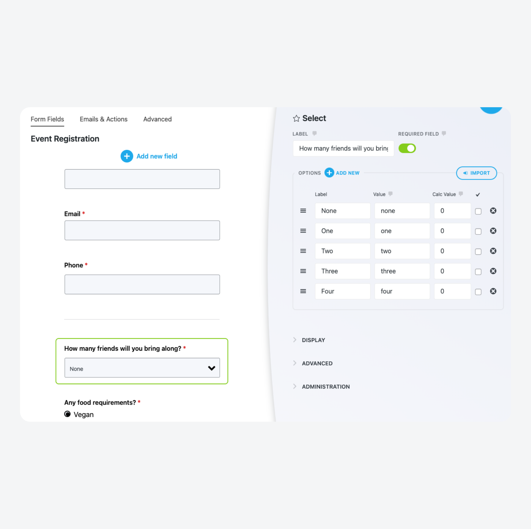Setting a field to required in Ninja Forms