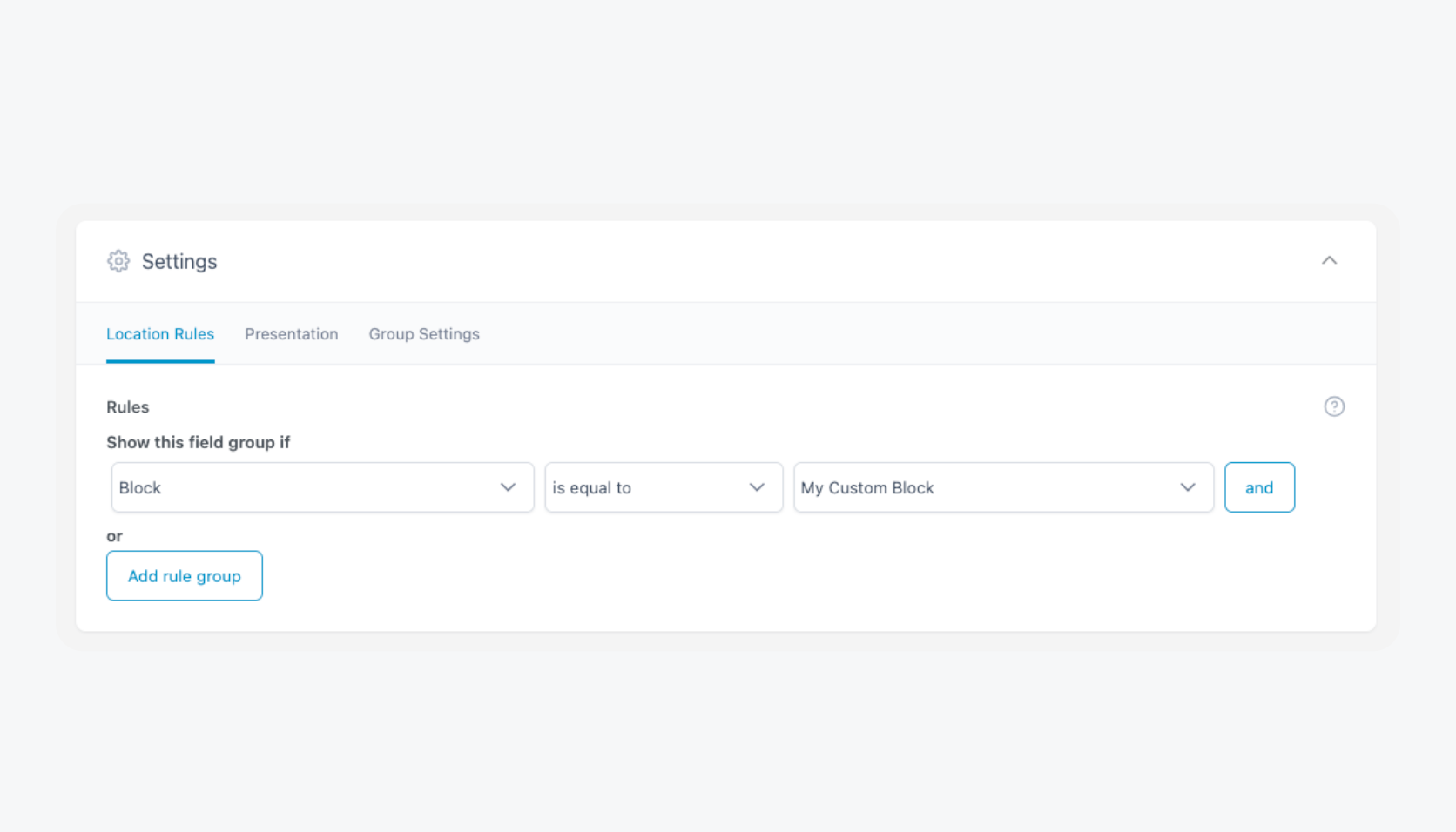 Selecting ACF Block from location rules