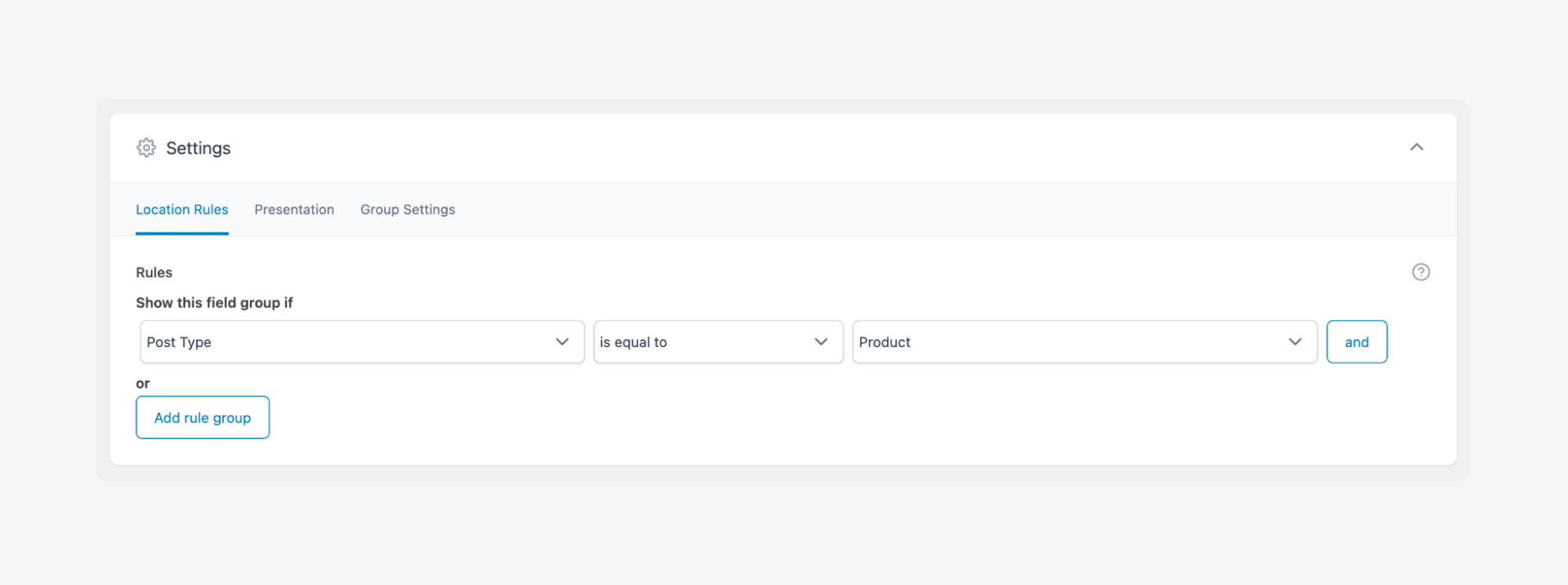 ACF location rules for products