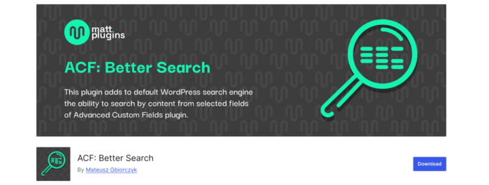 ACF: Better Search WordPress plugin listing