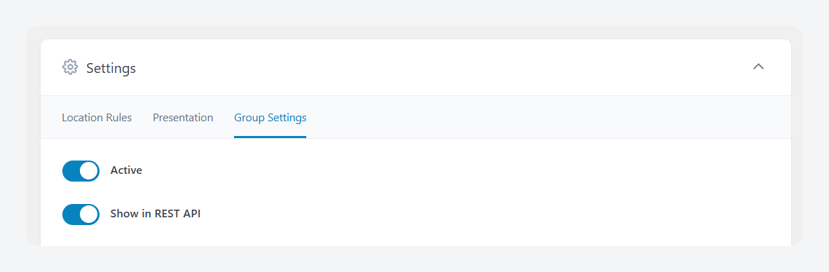 Enabling “Show in REST API” for an ACF field group.