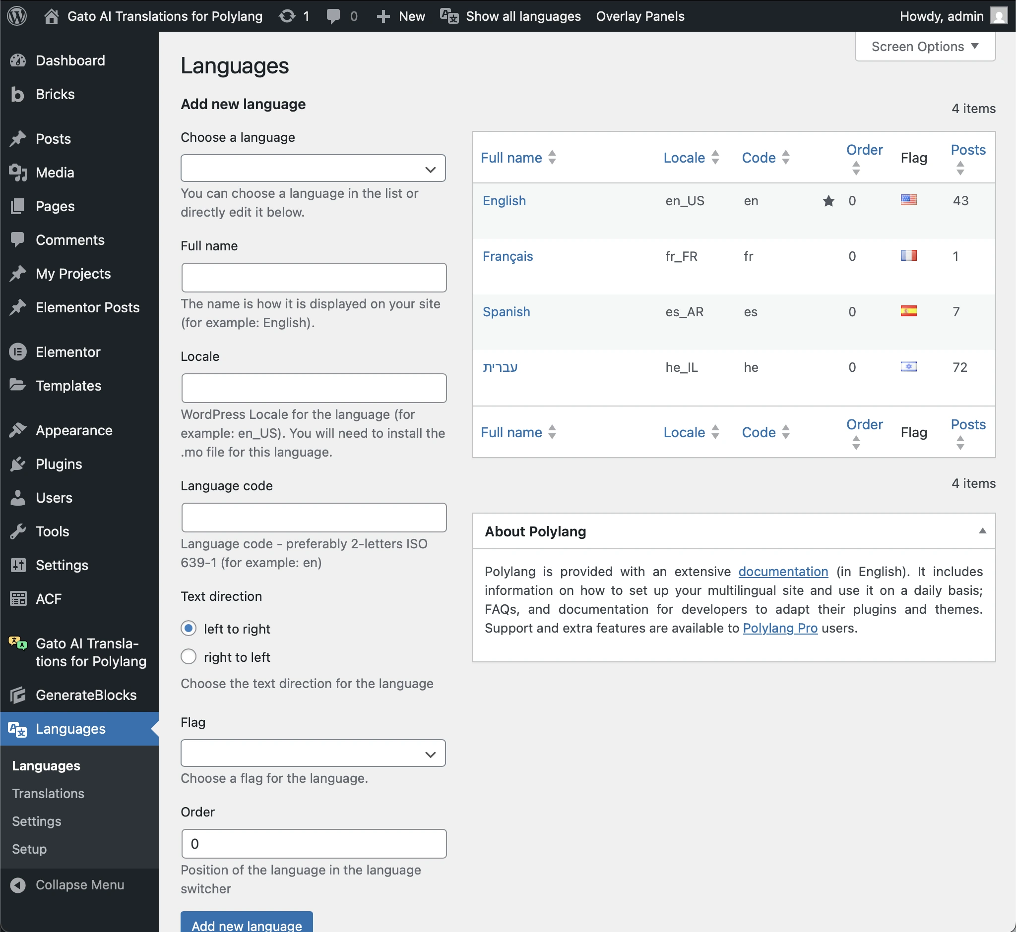 configure polylang settings
