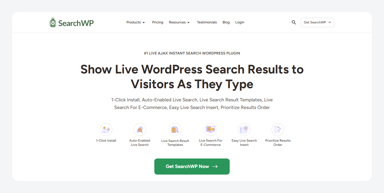 SearchWP Live Ajax Search’s homepage.