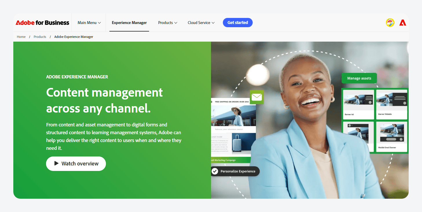 Adobe Experience Manager’s homepage.