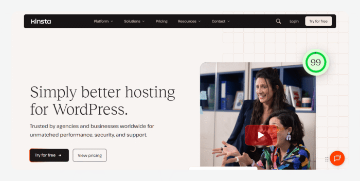 Kinsta’s homepage.